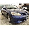 Image 8 : 2005 HONDA CIVIC, BLUE, 314793 KMS, FRONT WHEEL DRIVE. - D024080