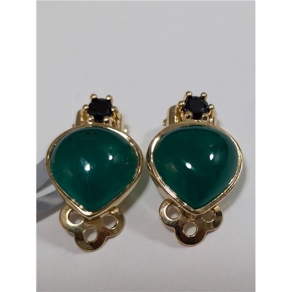 $300  Si(4.25G),Greenonyx(4.7Ct)+Spinel Earrings