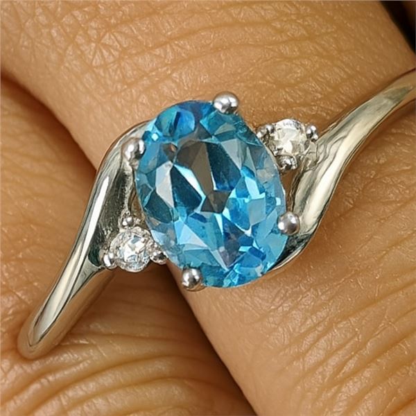 $1140  10K(2G),Blue Topaz(1Ct)+Diamond(0.02Ct) Ring