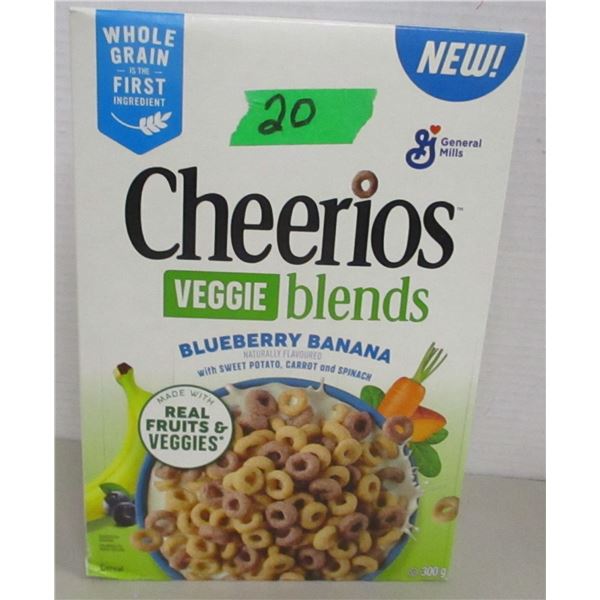 FREIGHT DAMAGE (AS IS):  CHEERIOS VEGGIE BLEND BLUEBERRY BANANA CEREAL (300G) - BOX