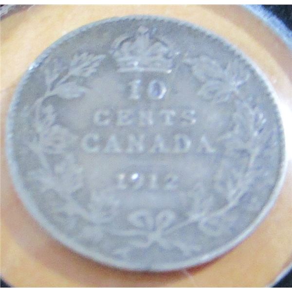 1912 BROAD LEAF CANADA KING GEORGE V SILVER DIME