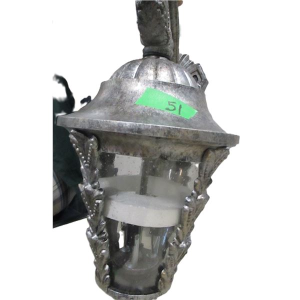 ESTATE/NEW:  LIGHT GREY ALLOY METAL POST OR HOUSE MOUNT LAMP