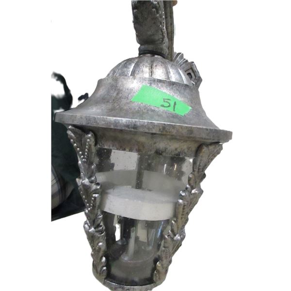 ESTATE/NEW:  LIGHT GREY ALLOY METAL POST OR HOUSE MOUNT LAMP