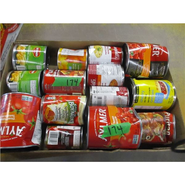 FREIGHT DAMAGE (AS IS):  FLAT C/W 14 CANS CHEF BOYARDEE, TOMATOES, SOUPS, PIE FILLING