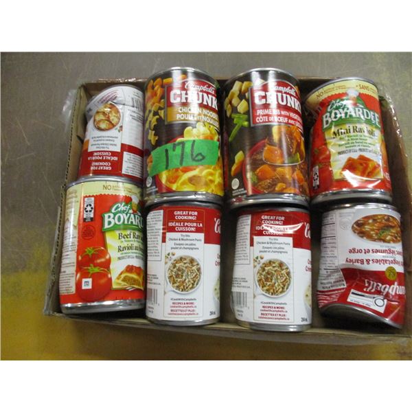 FREIGHT DAMAGE (AS IS):  FLAT C/W 8 CANS SOUP, RAVIOLI, ETC
