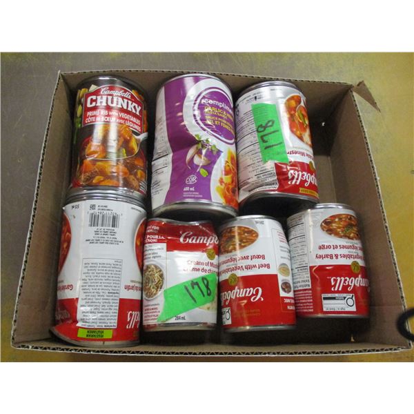 FREIGHT DAMAGE (AS IS):  FLAT C/W 7 ASST CANS OF SOUP