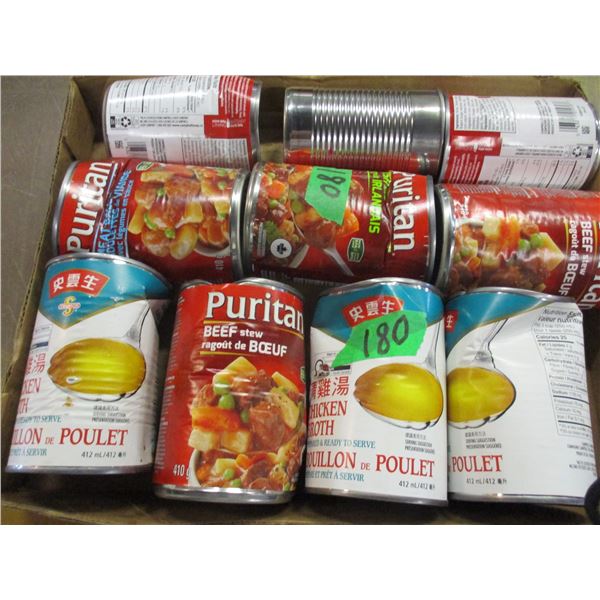 FREIGHT DAMAGE (AS IS):  FLAT C/W 10 CANS SOUP, STEW & BROTH