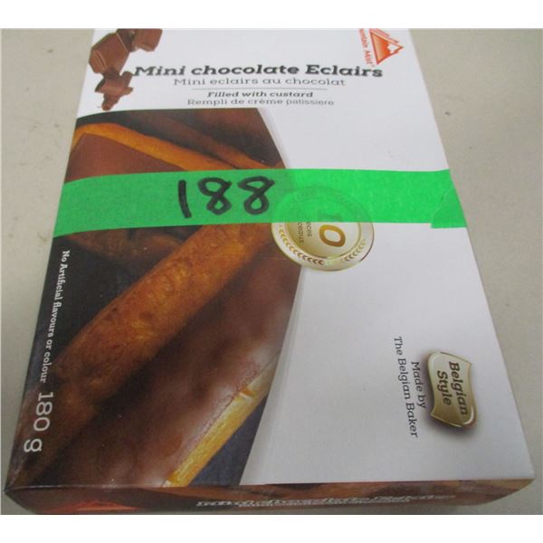 FROZEN:  MINI CHOCOLATE ECLAIRS (10) (180G) - BOX