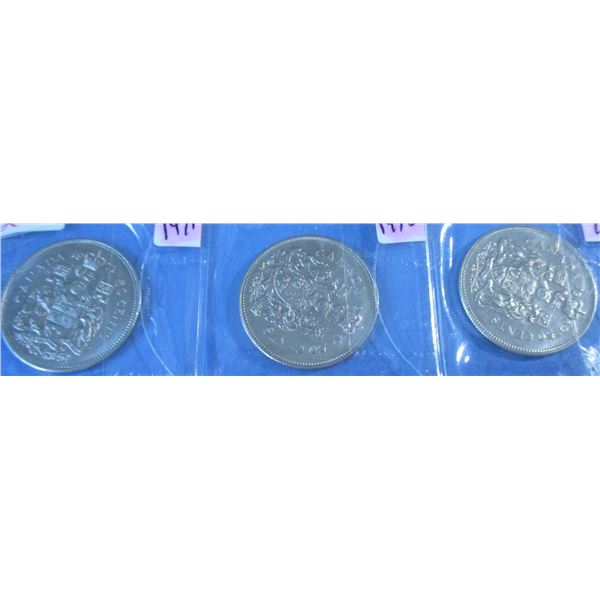 1969, 1970 & 1971 SET OF CANADA HALF DOLLARS