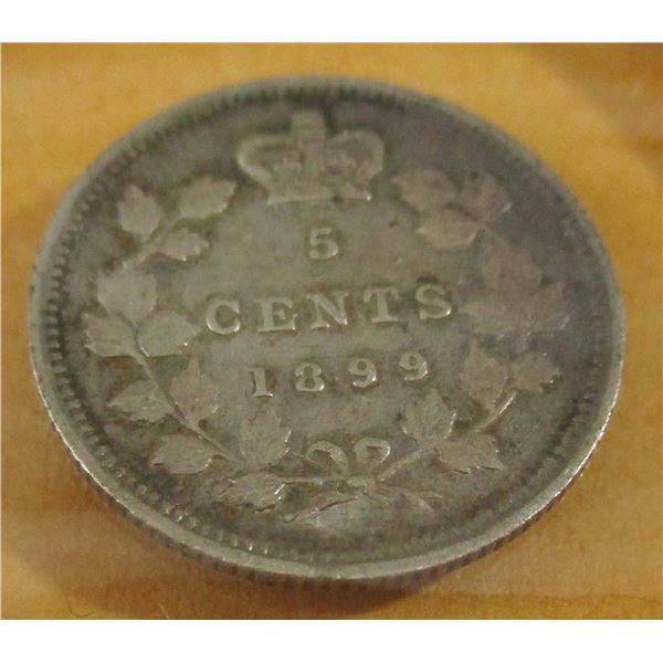 1899 VF VICTORIAN CANADA SILVER FIVE CENT