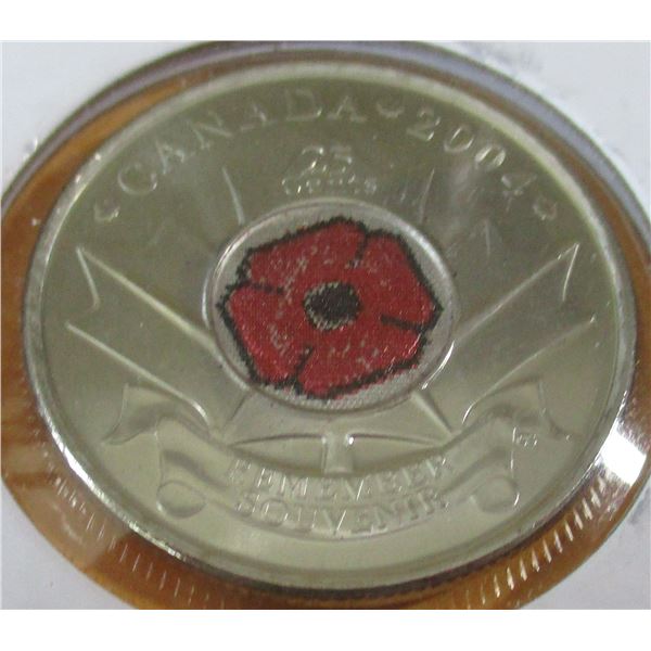 2004 PROOF LIKE REMEMBRANCE CANADA POPPY QUARTER