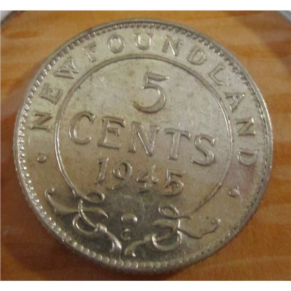 1945 C AU NEWFOUNDLAND KING GEORGE VI SILVER FIVE CENT