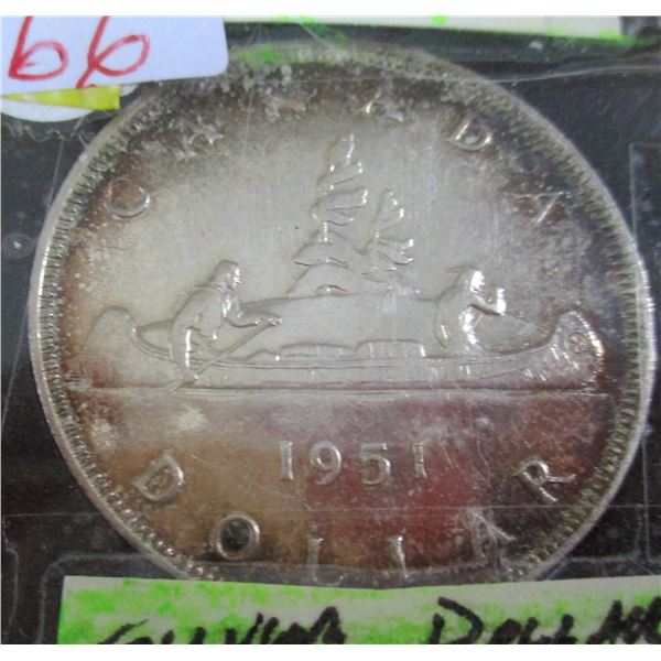 1951 BU (3 WATERLINE) CANADA SILVER DOLLAR