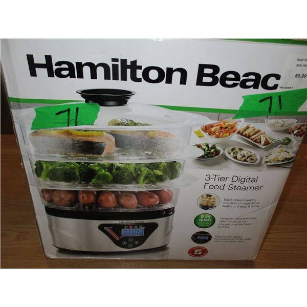 SHELF PULLS (AS IS):  HAMILTON BEACH 3 TIER DIGITAL FOOD STEAMER