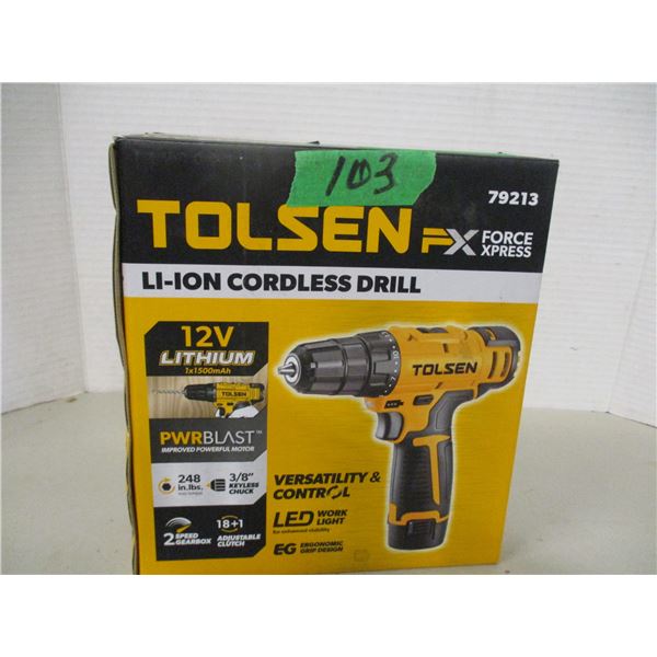 FREIGHT DAMAGE (AS IS):  TOLSEN CORDLESS DRILL