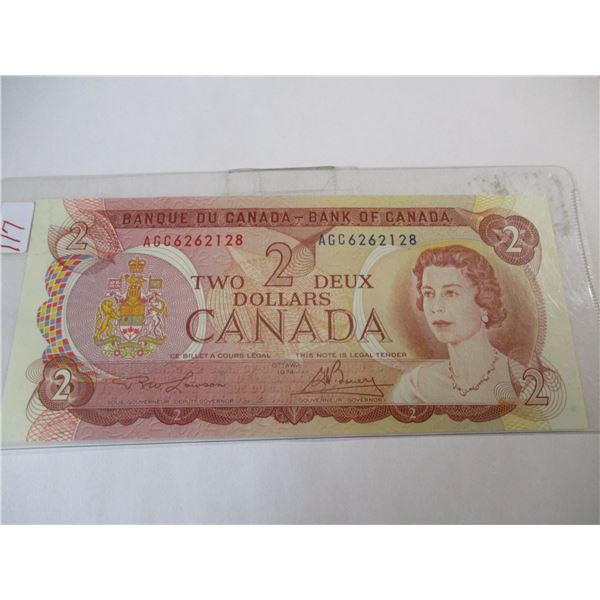 1974 UNCIRCULATED MULTI COLORED LAST OF CANADA $2 BILLS