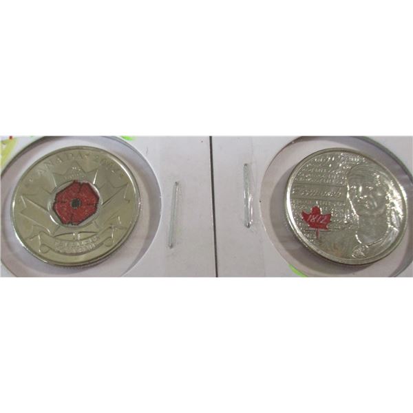 2004 - 2012 COLORED MAPLE LEAF & POPPY CANADA MINT QUARTERS
