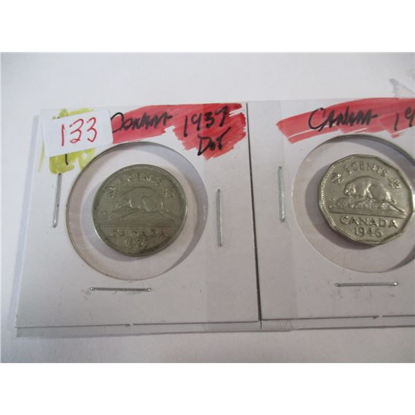 1937, 1946 & 1954 CANADA NICKELS