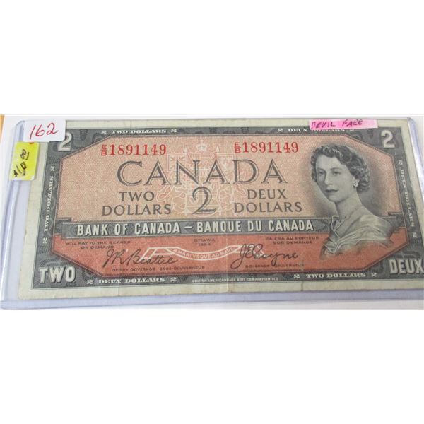 1954 DEVILS FACE SCARCE BANK OF CANADA $2 BILL