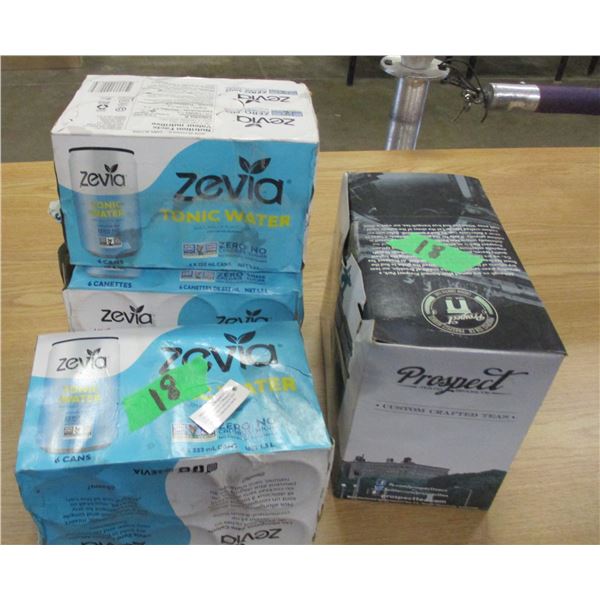 FREIGHT DAMAGE (AS IS):  FLAT C/W ZEVIO TONIC WATER, ETC (19 PIECES)