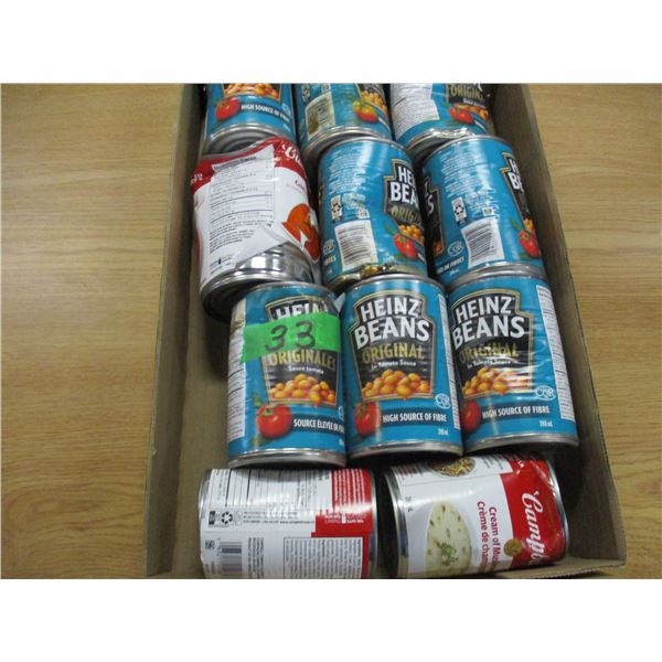 FREIGHT DAMAGE (AS IS):  FLAT C/W BEANS, SOUP, ETC (11 CANS)