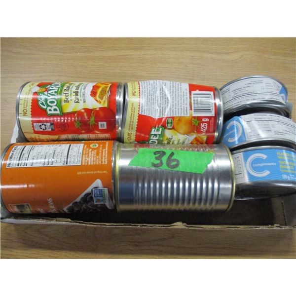 FREIGHT DAMAGE (AS IS):  FLAT C/W BEANS, CHEF BOYARDEE, TUNA, ETC (7 CANS)