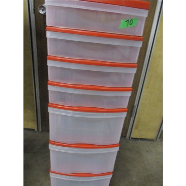 ESTATE:  7 DRAWER PLASTIC STORAGE UNIT (RED & CLEAR) (APPROX. 42" HIGH)