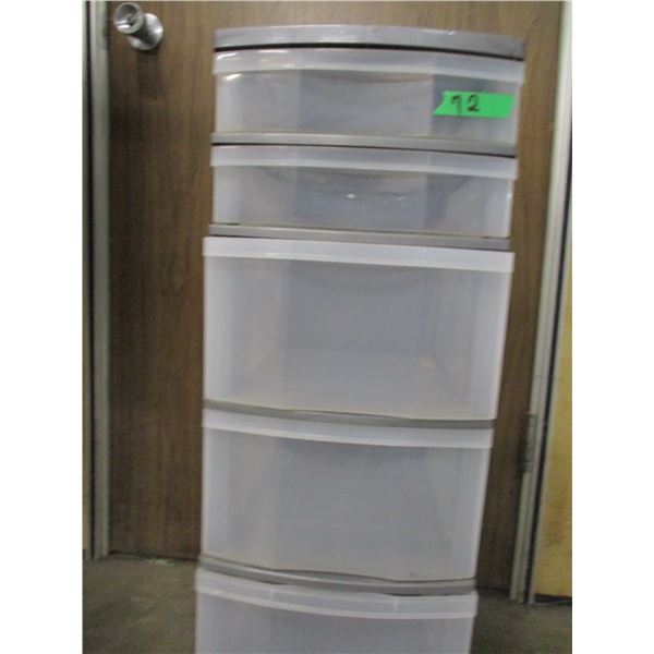 ESTATE:  5 DRAWER PLASTIC STORAGE UNIT (GREY & CLEAR) (APPROX. 36" HIGH)