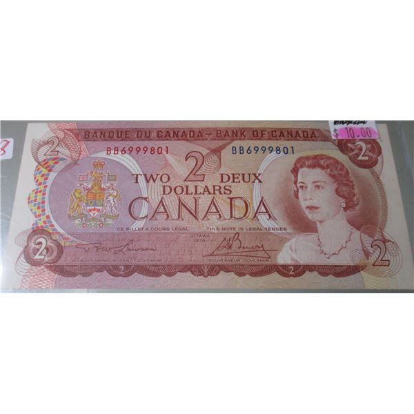 1974 UNCIRCULATED BANK OF CANADA $2 BILL