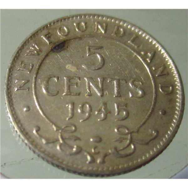 1945 AU NEWFOUNDLAND SILVER FIVE CENT