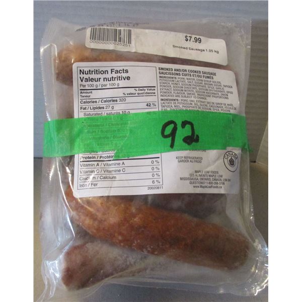 FROZEN:  SMOKED COOKED SAUSAGE (1.05KG) - BAG