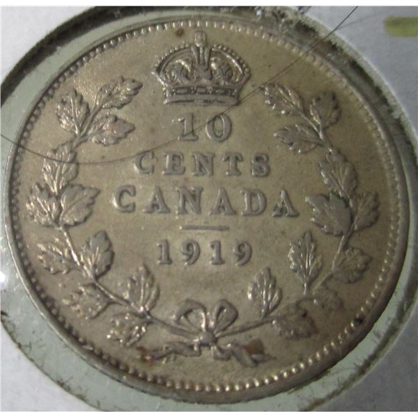 1919 XF/AU CANADA KING GEORGE V SILVER DIME