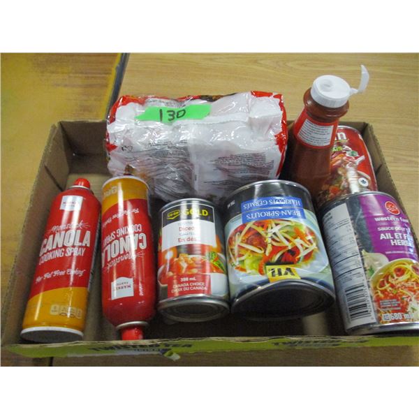 FREIGHT DAMAGE (AS IS):  FLAT C/W COOKING SPRAY, BEAN SPROUTS, NOODLES, STEW, ETC