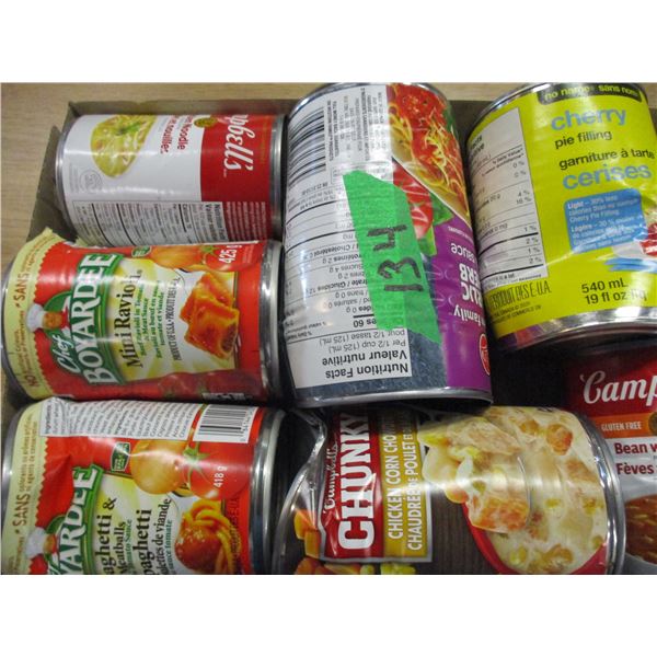 FREIGHT DAMAGE (AS IS):  FLAT C/W SOUP, CHEF BOYARDEE, SAUCE, PIE FILLING (8 CANS)