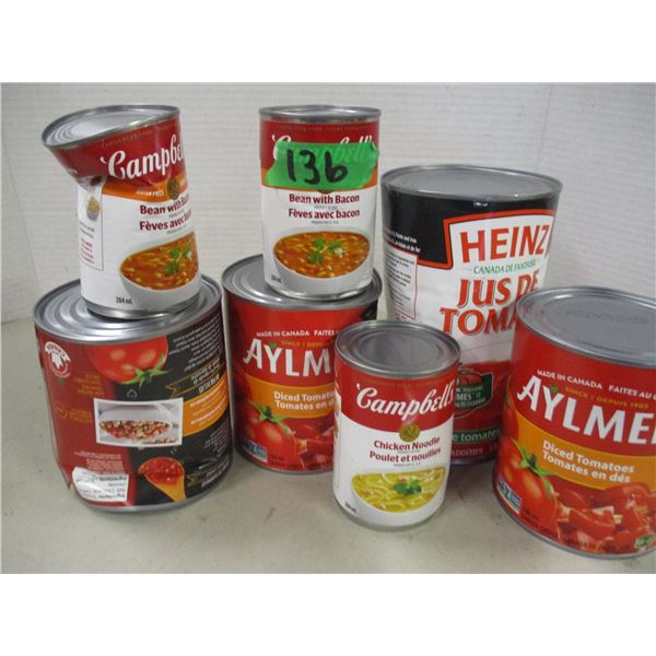 FREIGHT DAMAGE (AS IS):  FLAT C/W TOMATO JUICE, SOUP, TOMATOES (7 CANS)