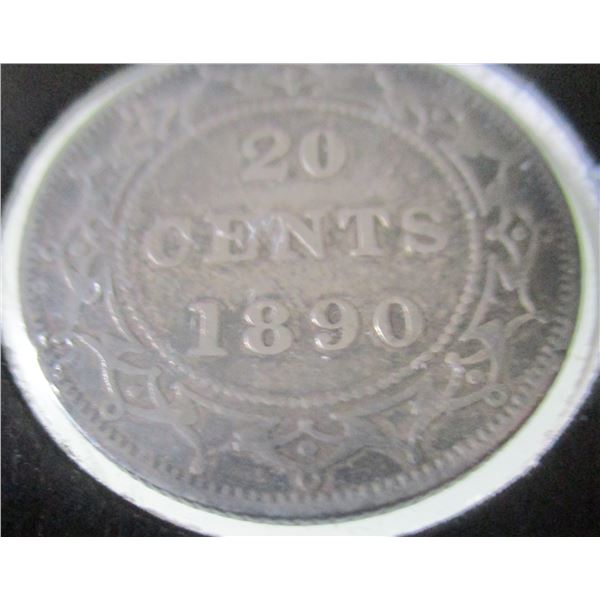 1890 FINE VICTORIAN NEWFOUNDLAND SILVER 20 CENT COIN