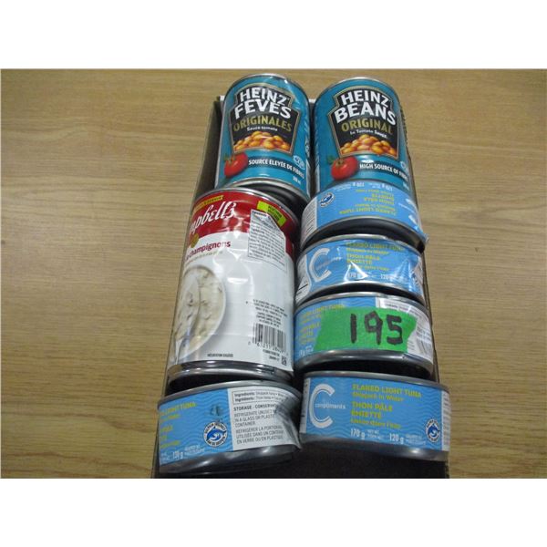 FREIGHT DAMAGE (AS IS):  FLAT C/W TUNA, BEANS, SOUP, ETC (8 CANS)