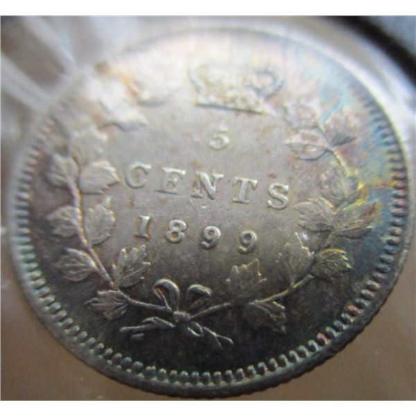 1899 AU VICTORIAN CANADA SILVER FIVE CENT
