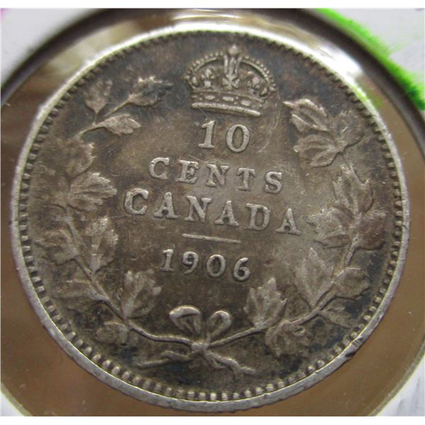 1906 FINE KING EDWARD VII CANADA SILVER DIME