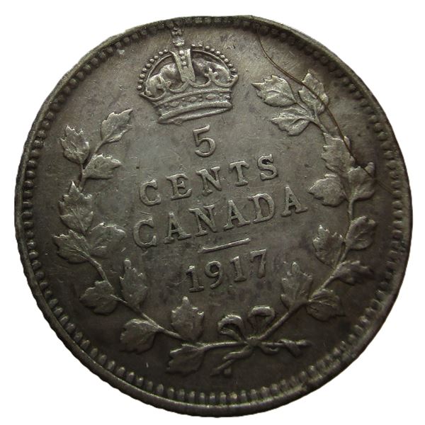 1917 CANADA KING GEORGE V SILVER FIVE CENT