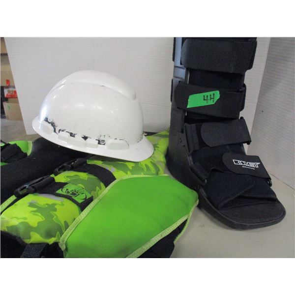ESTATE:  BOX C/W VEST, HARD HAT, WALKING BOOT, ETC
