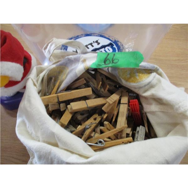 ESTATE:  SMALL ICE BUCKET, ORNAMENTS, CLOTHES PINS, ETC