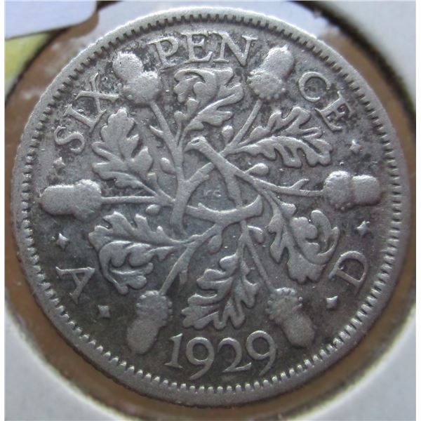 1929 KING GEORGE V SILVER SIX PENCE