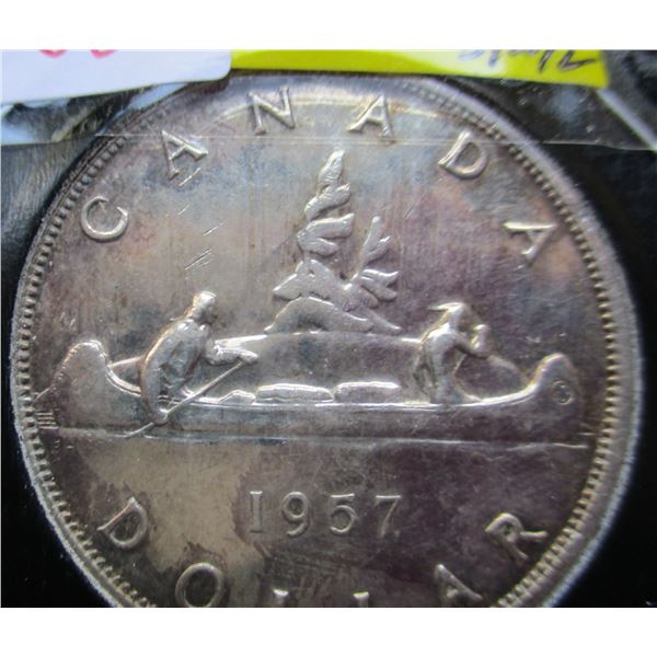 1957 (3 WATERLINE) CANADA SILVER DOLLAR