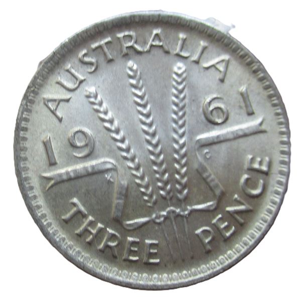 1961 UNCIRCULATED AUSTRALIA 3 PENCE SILVER COIN