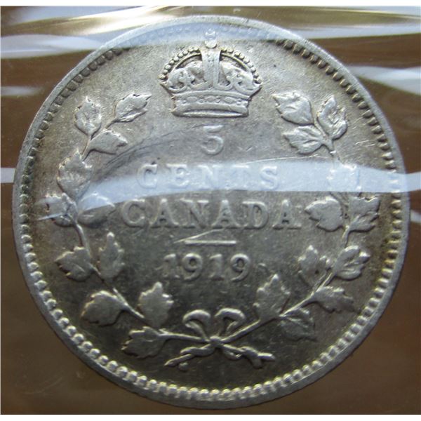 1919 CANADA KING GEORGE V SILVER FIVE CENT