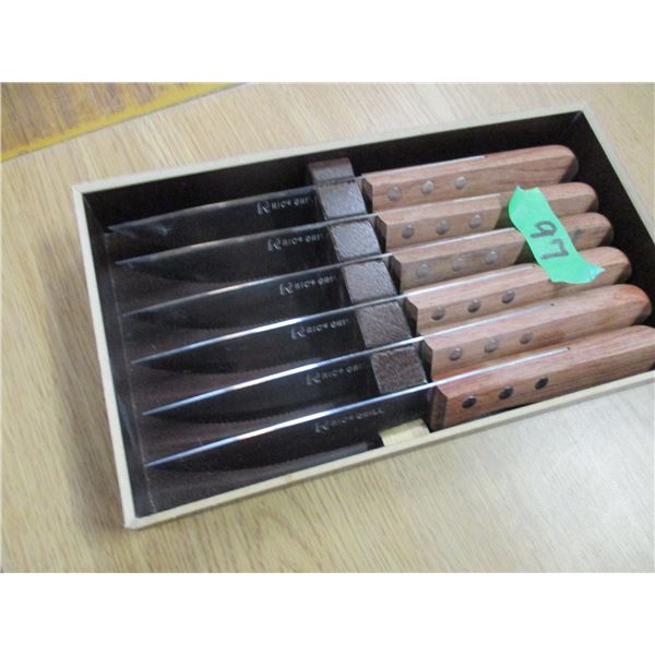 "RICK'S GRILL" - 6 STEAK KNIVES C/W CASE