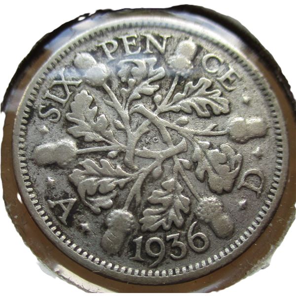 1936 SILVER UNITED KINGDOM SIX PENCE