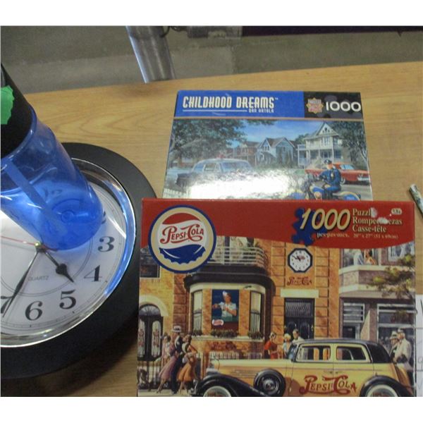 ESTATE:  BOX C/W PUZZLES, FLASHLIGHT, ETC