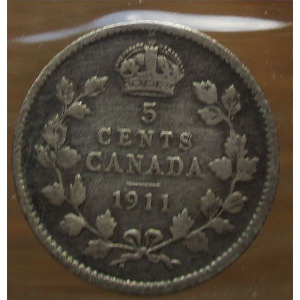 1911 CANADA KING GEORGE V SILVER FIVE CENT
